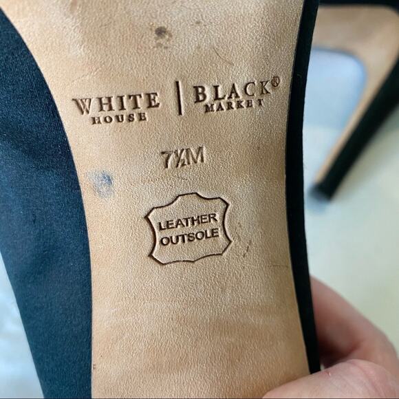 White House Black Market WHBM Jordin Peeptoe Heels Platform Shoe Black Satin 7.5 - Picture 10 of 14